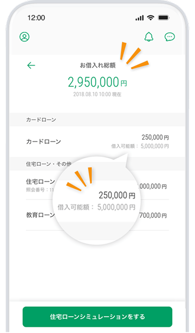 【グループアプリ内画面】お借入総額(残高)表示