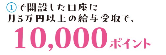 ①で開設した口座に月5万円以上の給与受取で、10,000ポイント