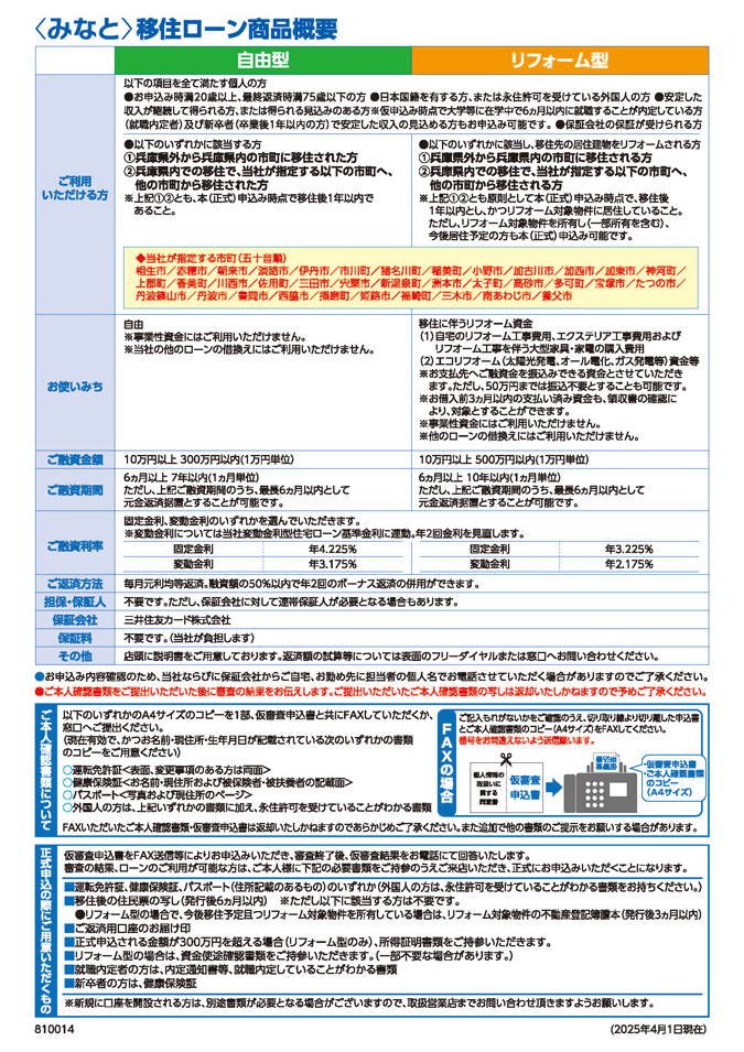 〈みなと〉移住ローン商品概要