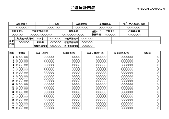 返済予定表などお借入内容、ご返済額がわかる資料