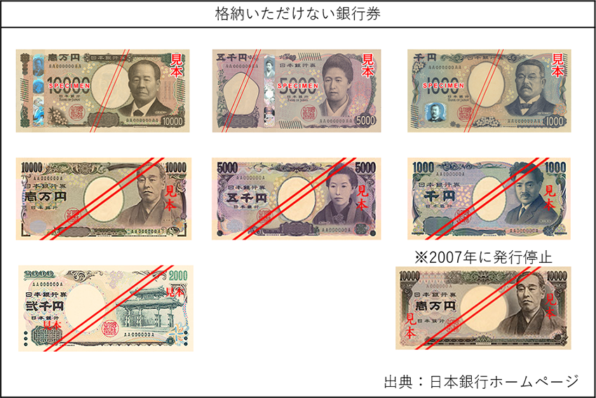格納出来ない銀行券画像