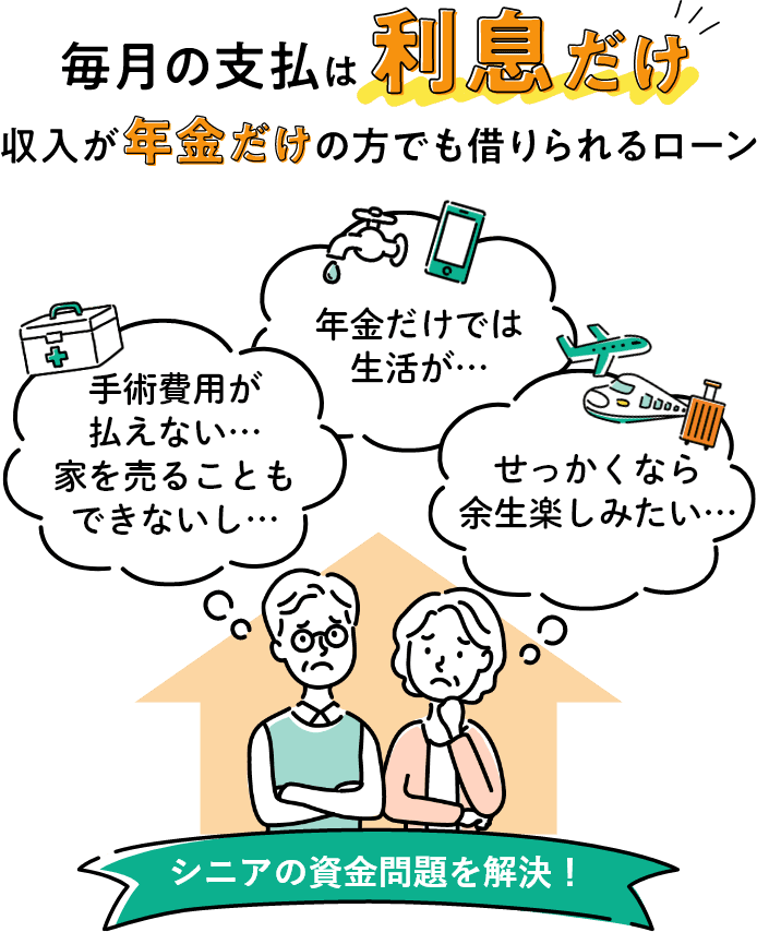 毎月の支払は利息だけ 収入が年金だけの方でも借りられるローン シニアの資金問題を解決!