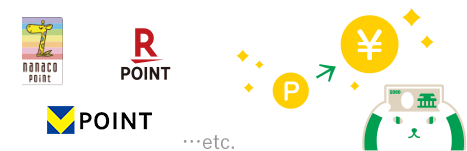 【ロゴ】nanaco【ロゴ】WAONポイント【ロゴ】T-POINT【ロゴ】楽天ポイント