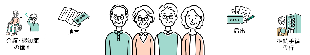 介護・認知症の備え、遺言、届出、相続手続代行