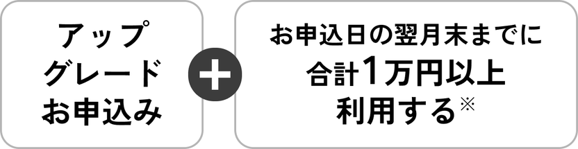 アップグレードお申込み + お申込日の翌月末までに合計1万円以上利用する※