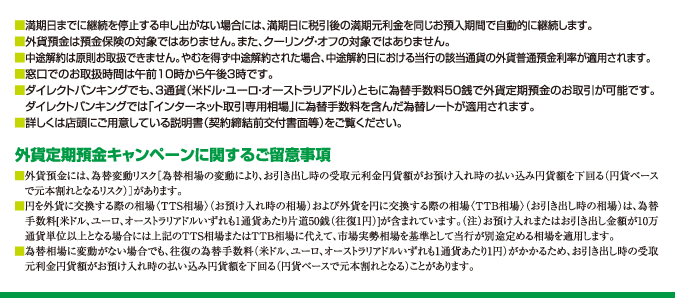 外貨定期預金キャンペーンに関するご留意事項