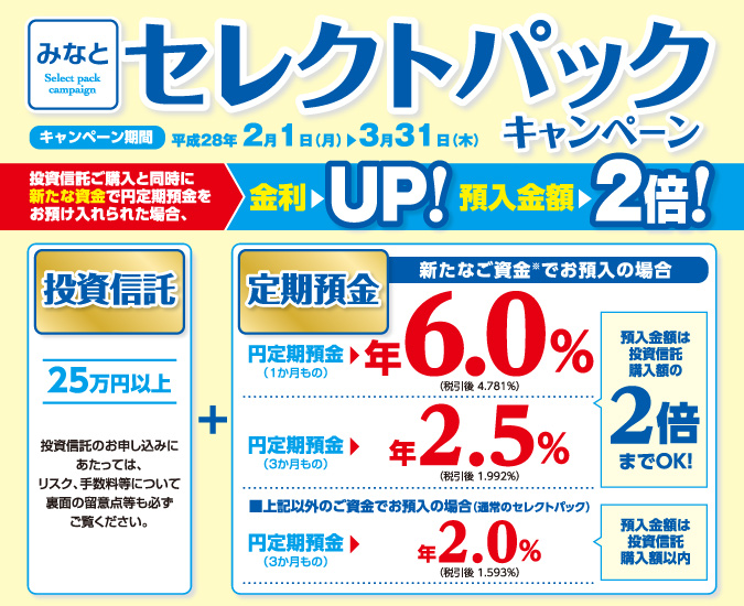 セレクトパックキャンペーン｜個人のお客さま｜みなと銀行