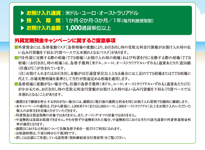 外貨定期預金キャンペーンに関するご留意事項