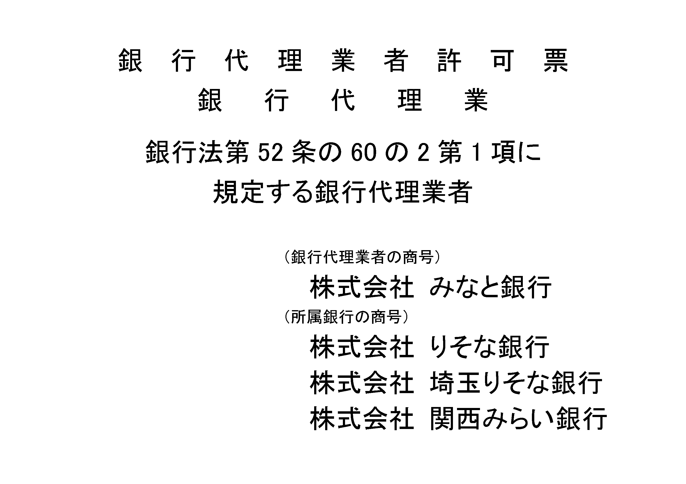 銀行代理業者に関する事項、銀行代理業者許可票